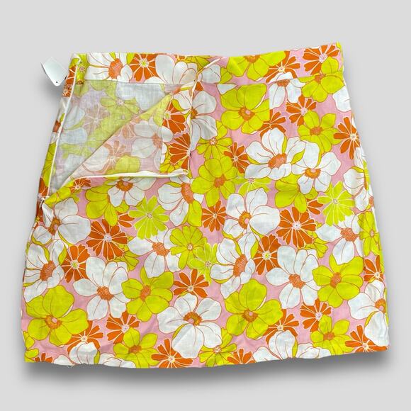SANCTUARY RETRO HIPSTER Y2K 70S BRIGHT BOLD FLORAL LINEN MINI SKIRT LARGE - Picture 4 of 9